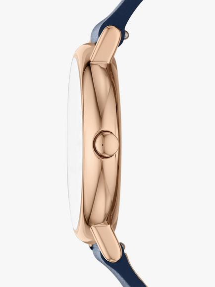 Skagen Women's Signatur Leather Strap Watch, Blue/Rose Gold - view 2, Blue/Rose Gold Skw2838