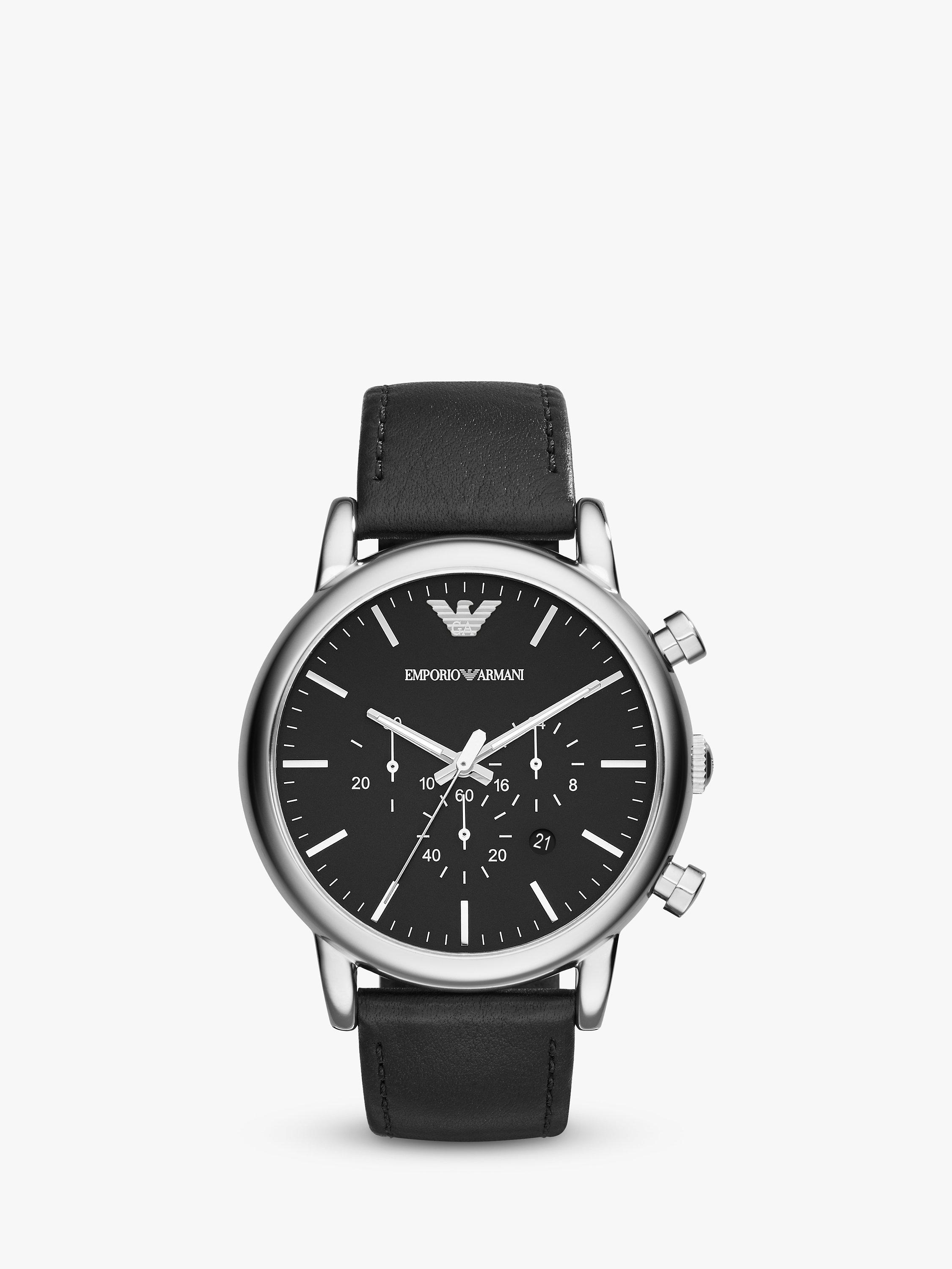 Product image 1 of 3, which shows Emporio Armani AR1828 Men's Chronograph Date Leather Strap Watch, Black