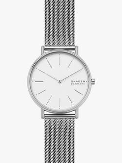 Skagen Women's Signatur Mesh Bracelet Strap Watch, Silver/White Skw2785