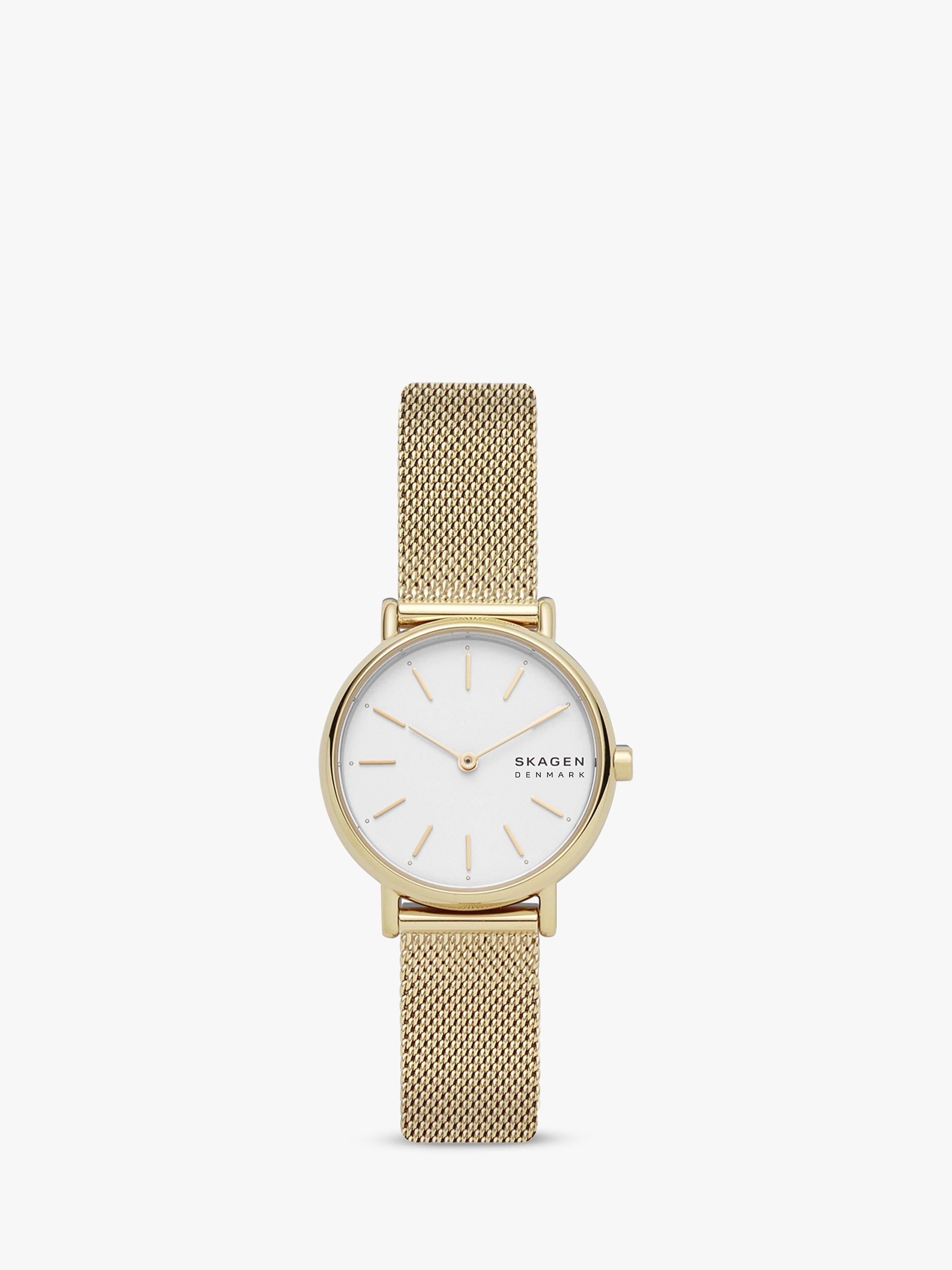 Product image 1 of 4, which shows Skagen Women's Signatur Mesh Bracelet Strap Watch, Gold/White SKW2693