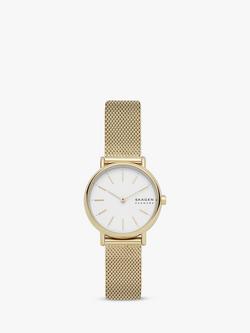 Skagen Women's Signatur Mesh Bracelet Strap Watch, Gold/White Skw2693