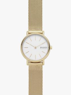 Skagen Women's Signatur Mesh Bracelet Strap Watch - view 2, Gold/White Skw2693