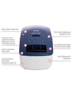 Brother QL-600B Postage & Address Label Printer - view 2, Blue & White