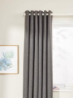 John Lewis Textured Weave Pair Blackout Lined Eyelet Curtains, Steel
