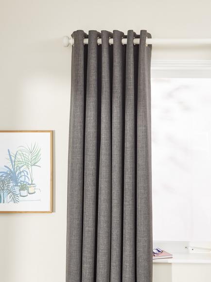 John Lewis Textured Weave Pair Blackout Lined Eyelet Curtains, Steel