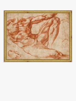 Brookpace Lascelles Michelangelo 'Reclining Male Nude' Wood Framed Print, 19 x 26cm, Red/Gold, Red/Gold
