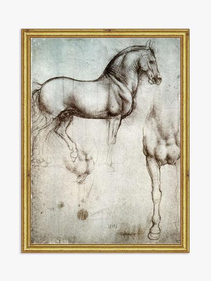 Brookpace Lascelles Leonardo da Vinci 'Study of Horse' Wood Framed Print, 21 x 16cm, Natural/Gold, Natural/Gold