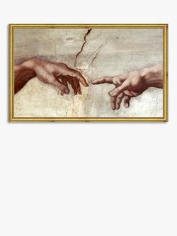 Brookpace Lascelles Michelangelo 'Creation of Adam' Wood Framed Print, 15 x 36cm, Brown/Gold, Brown/Gold
