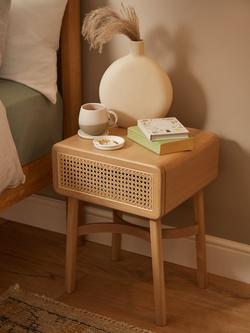John Lewis Rattan Storage Bedside Table - view 2, Oak