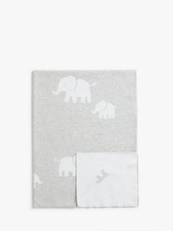 John Lewis Safari Elephant Cotton Blanket, 100 x 75cm, Grey