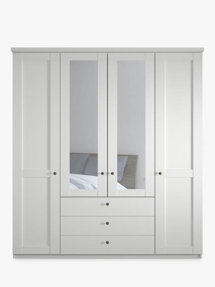 John Lewis Marlow 200cm Hinged Door Wardrobe with Mirrors & 3 Drawers - view 2, White