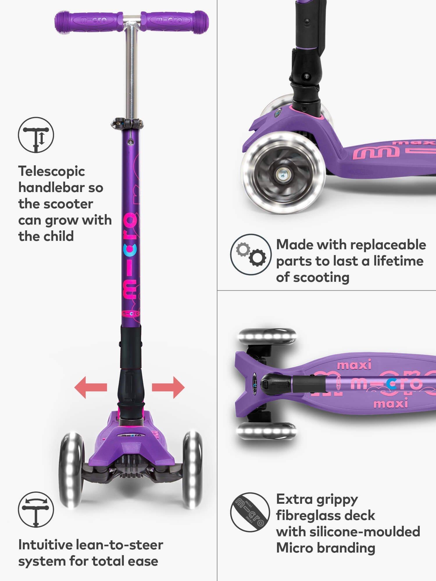 Micro Scooters Maxi Deluxe Foldable LED Scooter Purple