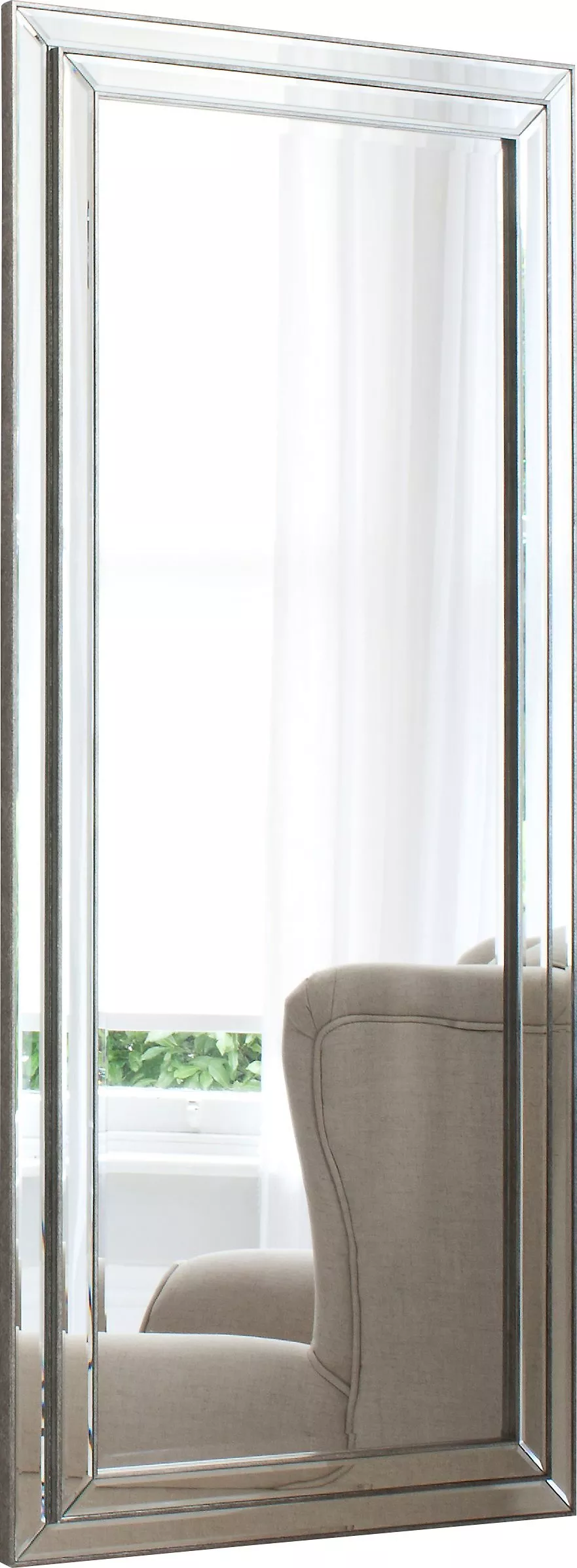Gallery Direct Chambery Rectangular Bevelled Glass Leaner / Wall Mirror, 155 x 68.5cm, Pewter
