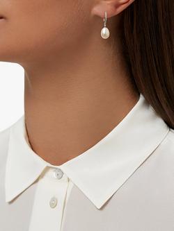 E.W Adams 9ct White Gold Diamond and Pearl Hoop Earrings, White - view 2, White