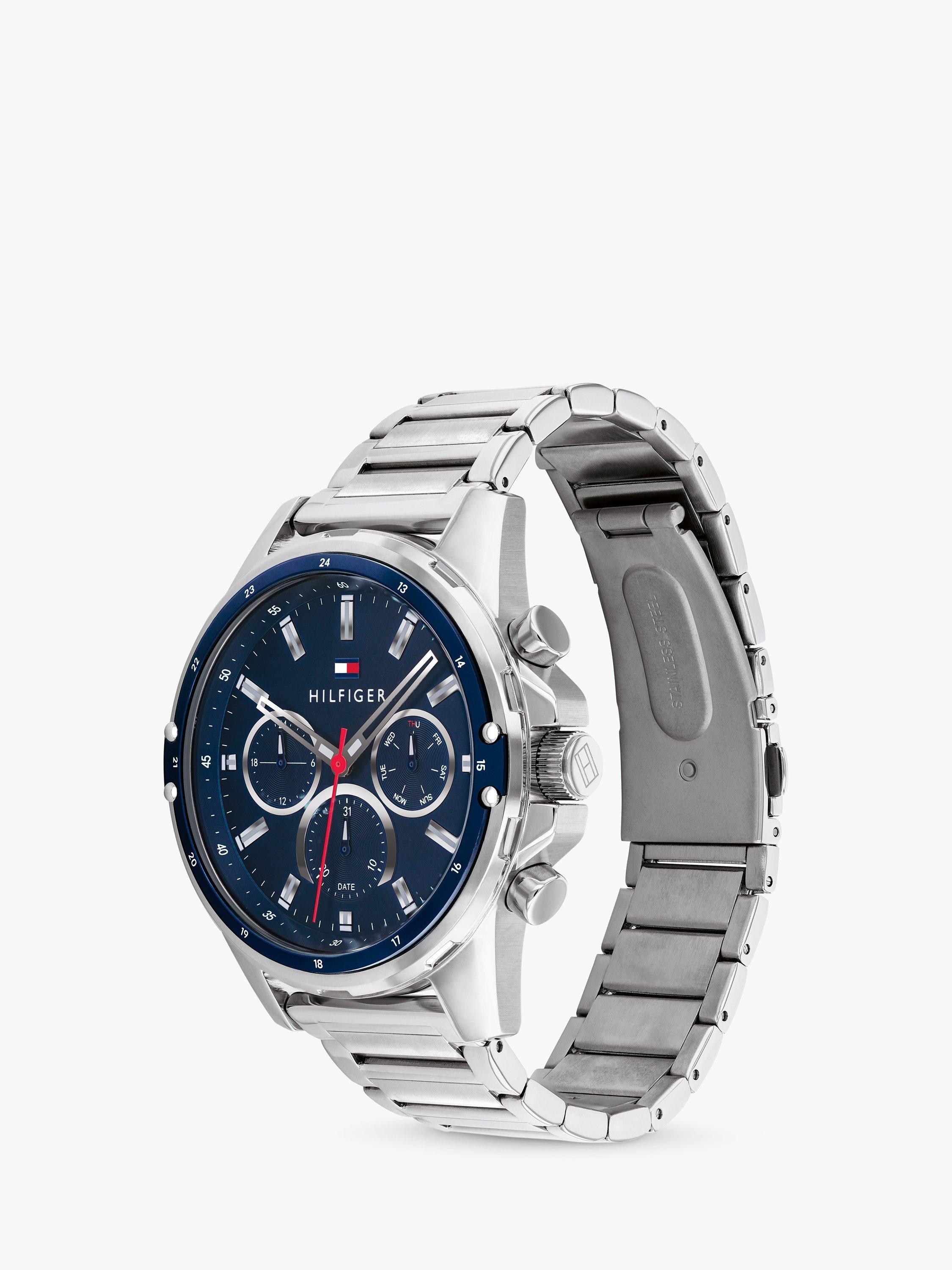 Product image 2 of 6, which shows Tommy Hilfiger 1791788 Men's Chronograph Bracelet Strap Watch, Silver/Blue