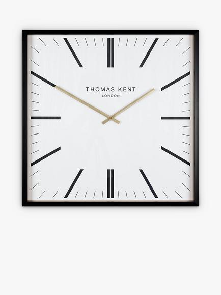 Thomas Kent Garrick Square Analogue Wall Clock, 40cm, Black/White, Black/White