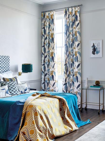 Harlequin Coppice Furnishing Fabric - view 2, Saffron/Cobalt