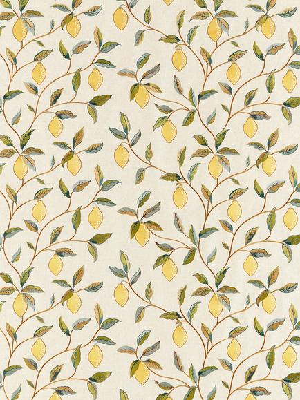 Morris & Co. Lemon Tree Embroidered Furnishing Fabric, Bayleaf/Lemon, Bayleaf/Lemon