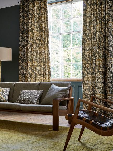 Morris & Co. Wandle Furnishing Fabric, Charcoal/Mustard - view 2, Charcoal/Mustard