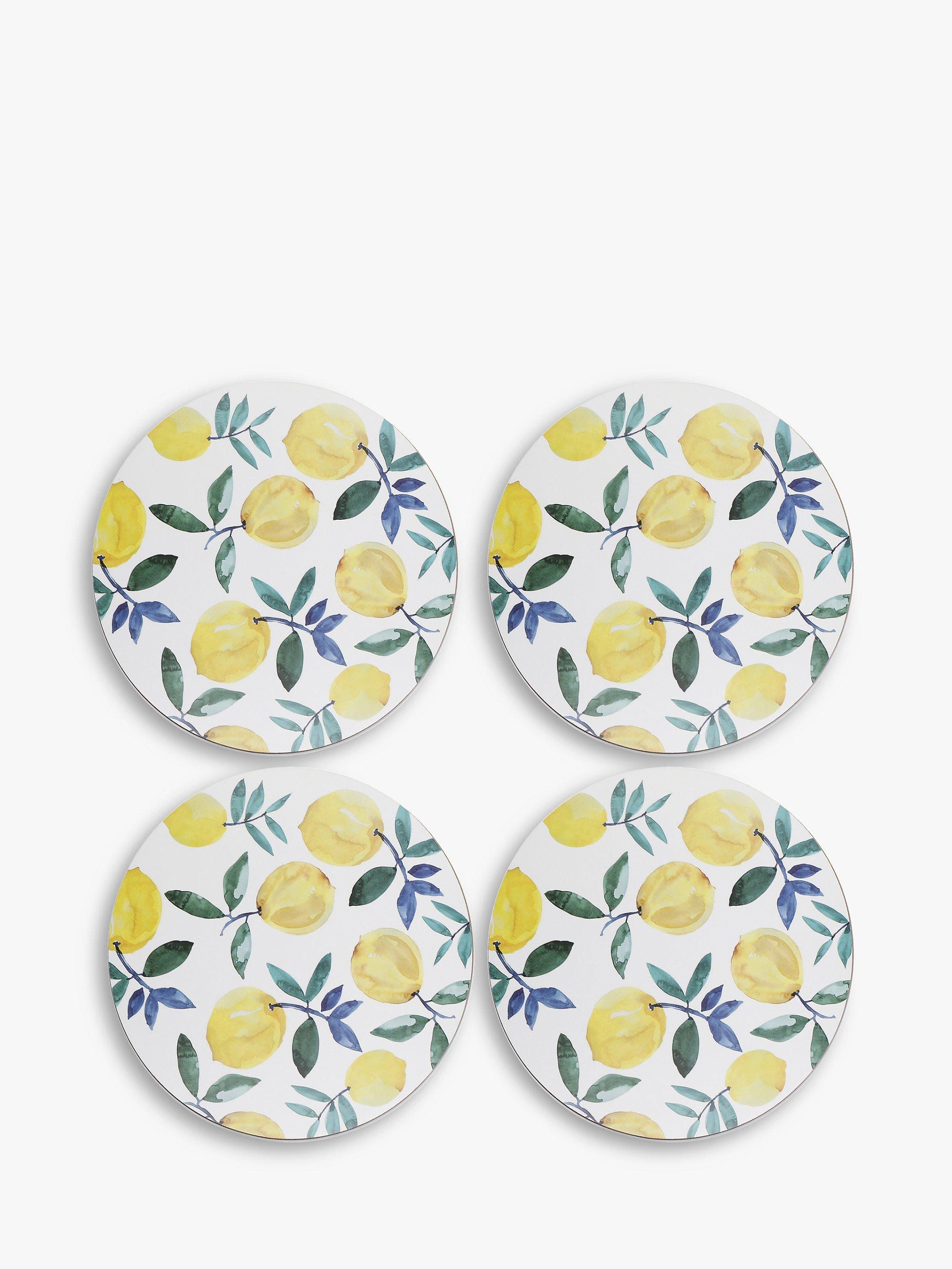 Creative Tops Lemons Cork-Backed Round Placemats, Set of 4, Yellow