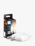 Philips Hue White Ambiance Wireless Lighting Smart LED Light Bulb with Bluetooth, 5.2W B39 E14 Small Edison Screw Bulb, Pack of 2