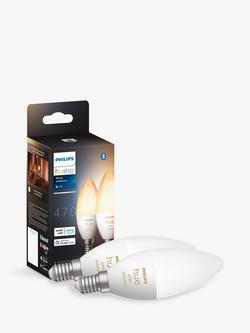 Philips Hue White Ambiance Wireless Lighting Smart LED Light Bulb with Bluetooth, 5.2W B39 E14 Small Edison Screw Bulb, Pack of 2, White