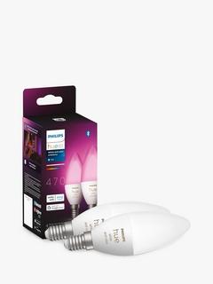 Philips Hue White and Colour Ambiance Wireless Lighting LED Colour Changing Light Bulb with Bluetooth, 6.5W B39 E14 Small Edison Screw Bulb, Pack of 2