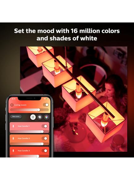 Philips Hue White and Colour Ambiance Wireless Lighting LED Colour Changing Light Bulb with Bluetooth, 5.3W B39 E14 Small Edison Screw Bulb, Pack of 2 - view 2, Multi