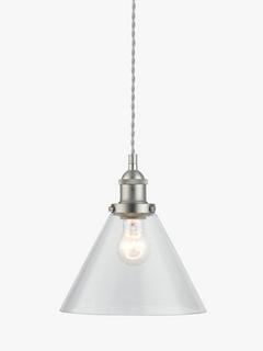 John Lewis Glass Cone Ceiling Light, Clear/Pewter