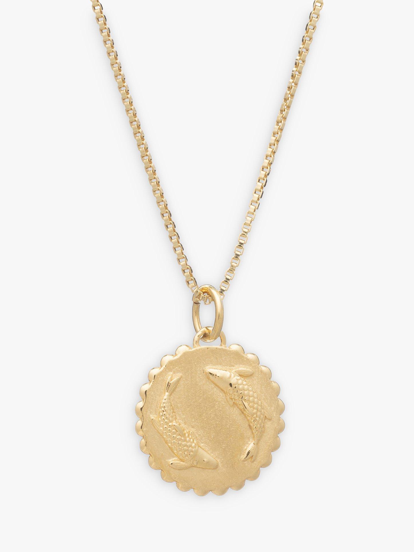 Rachel Jackson London Zodiac Pendant Necklace, Gold/Pisces
