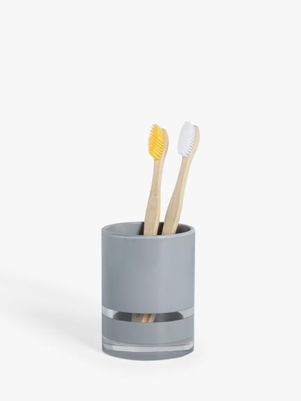 John Lewis Block Stripe Bathroom Tumbler - view 2, Grey