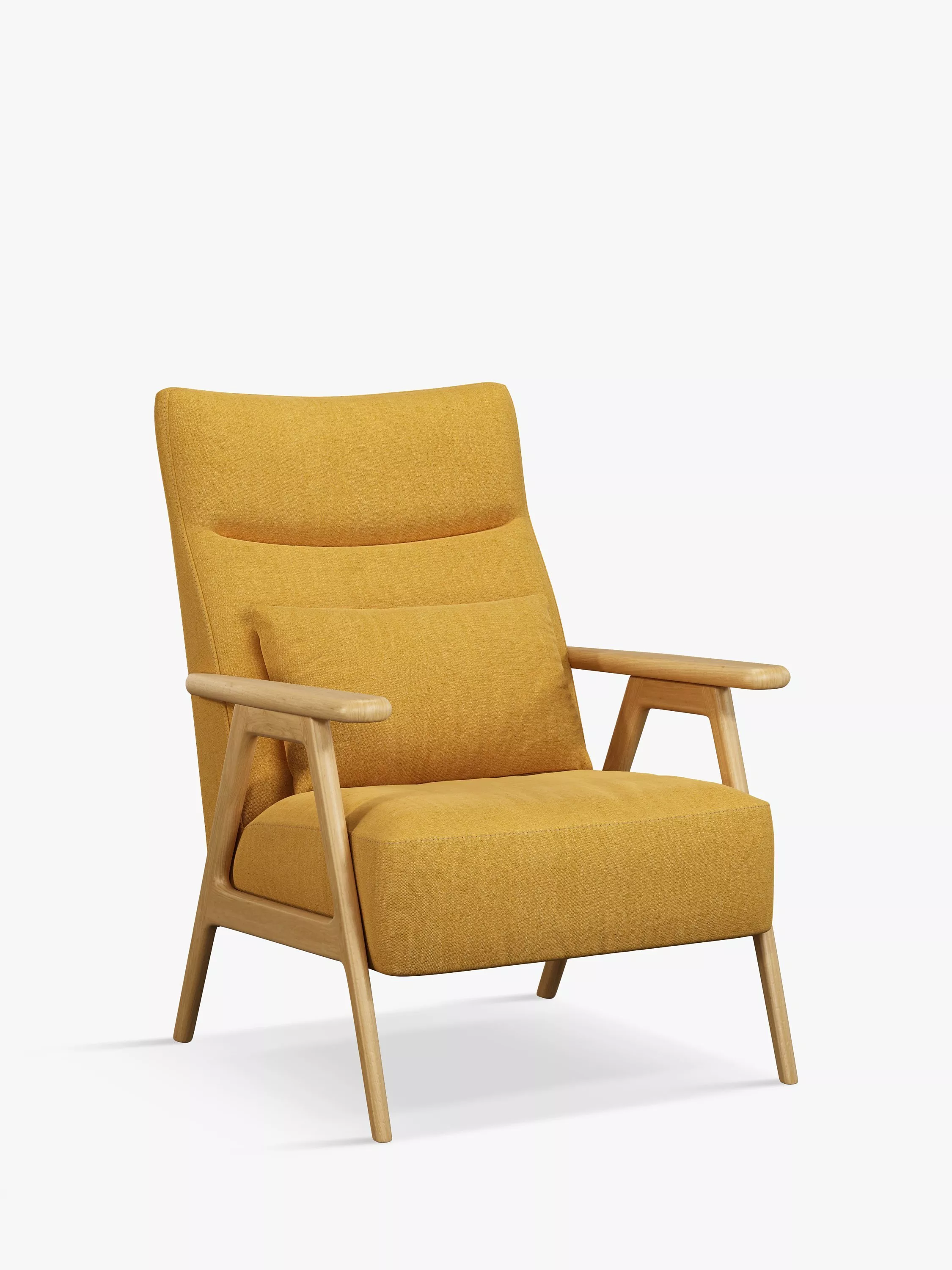 John Lewis Hendricks High Back Accent Armchair Light Wood Frame Relaxed Linen Mustard