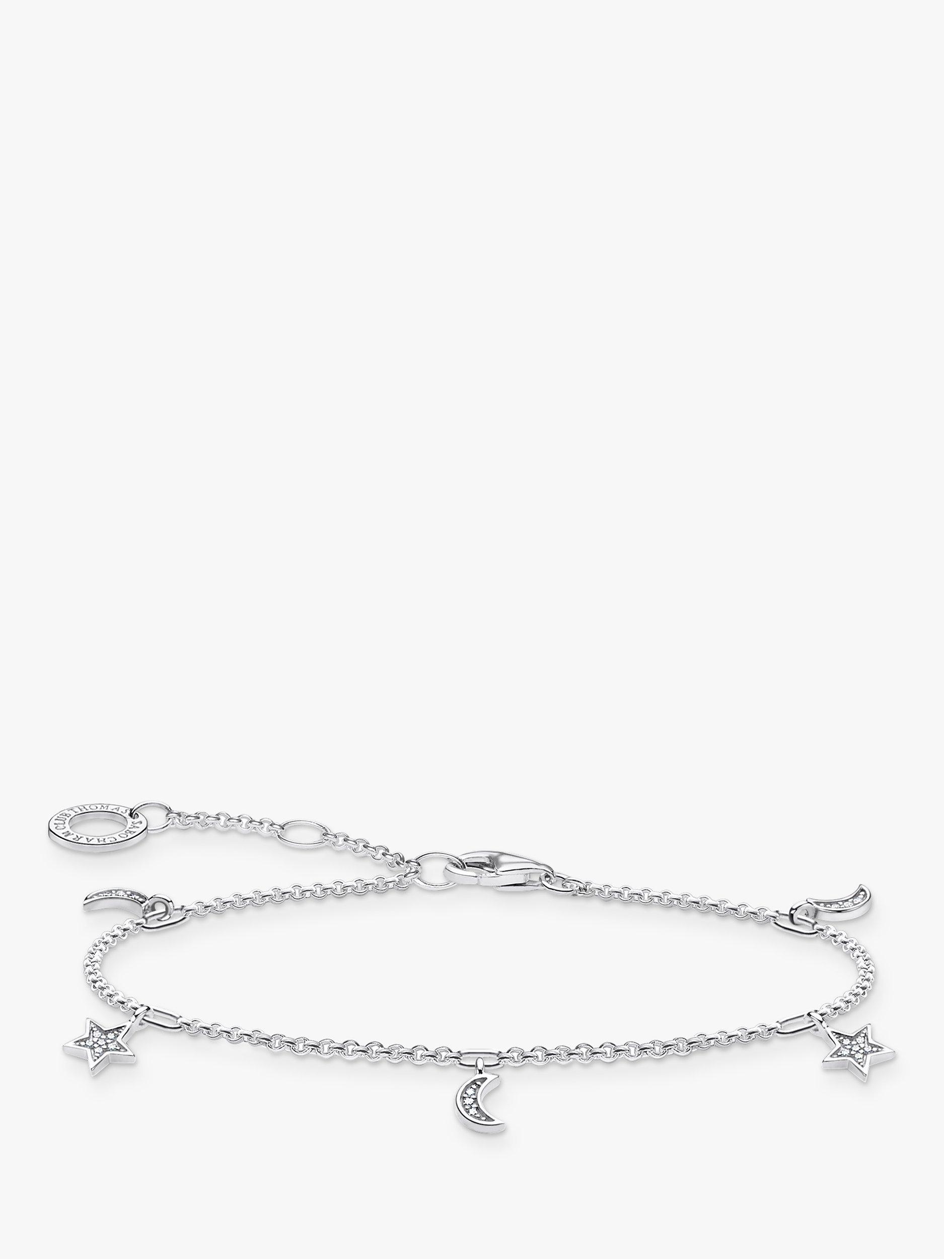 THOMAS SABO Star and Crescent Moon Charm Chain Bracelet Silver