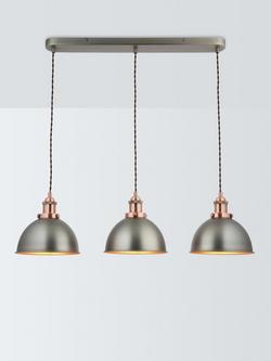 John Lewis Baldwin 3 Pendant Diner Ceiling Light, Pewter/Copper