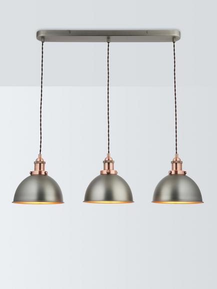 John Lewis Baldwin 3 Pendant Over Diner Ceiling Light, Pewter/Copper