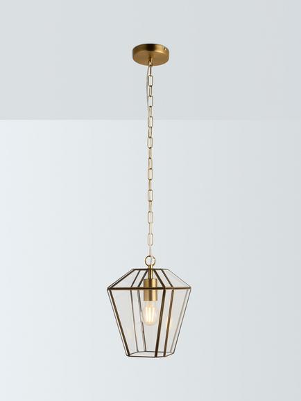 John Lewis Timeless Glass Lantern Ceiling Light, Clear/Antique Brass, Clear/Antique Brass