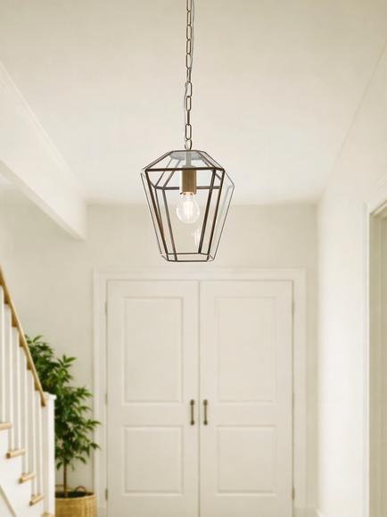John Lewis Timeless Glass Lantern Ceiling Light, Clear/Antique Brass - view 2, Clear/Antique Brass