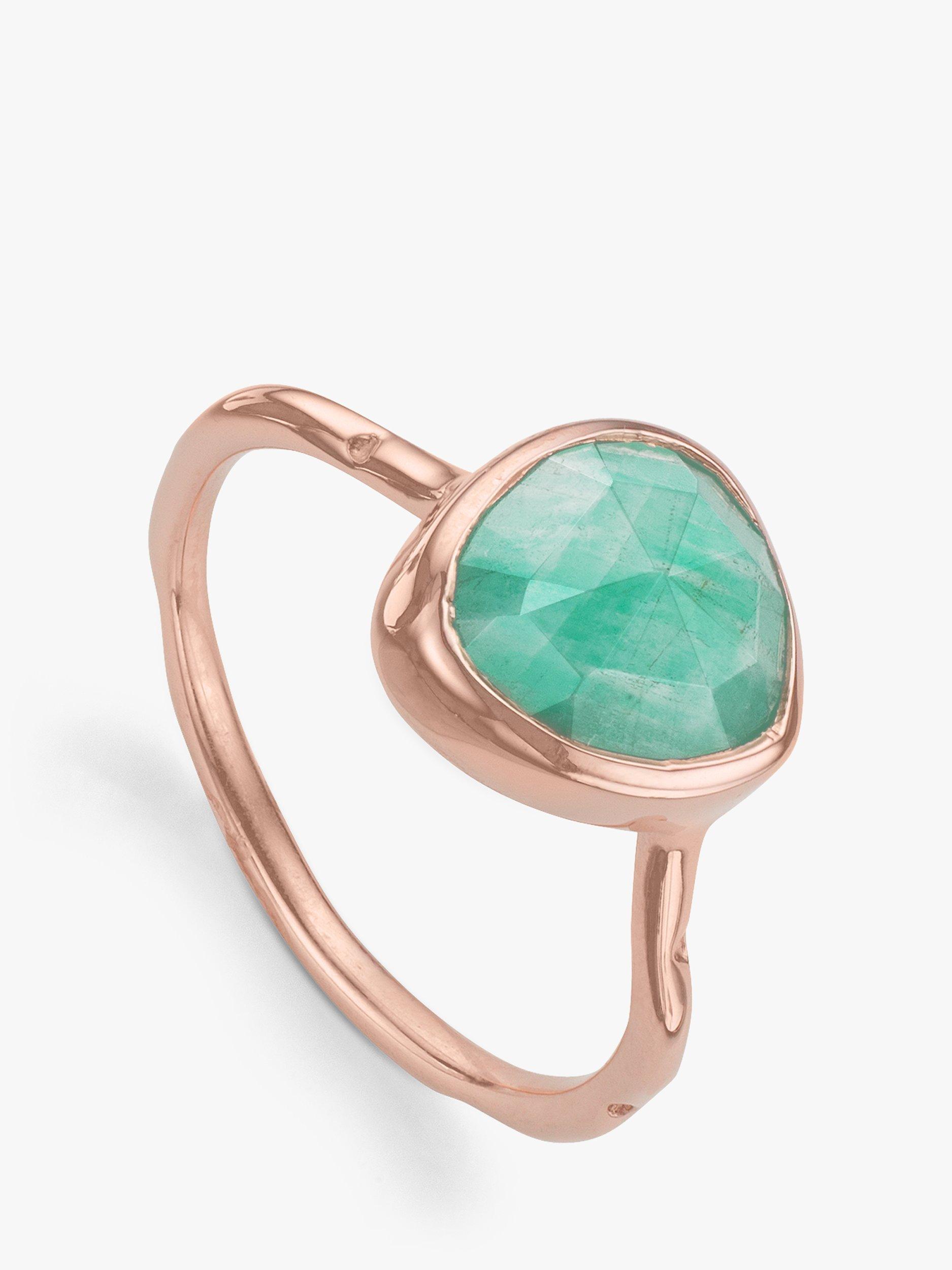 Product image 1 of 3, which shows Monica Vinader Siren Amazonite Stacking Ring, Rose Gold/Green