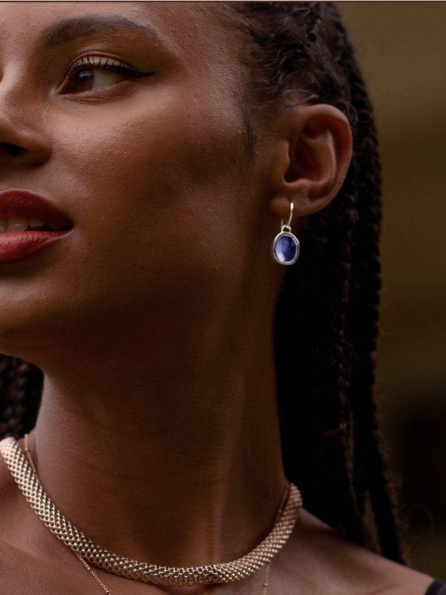 Product image 4 of 5, which shows Monica Vinader Siren Quartz Wire Drop Earrings, Silver/Kyanite