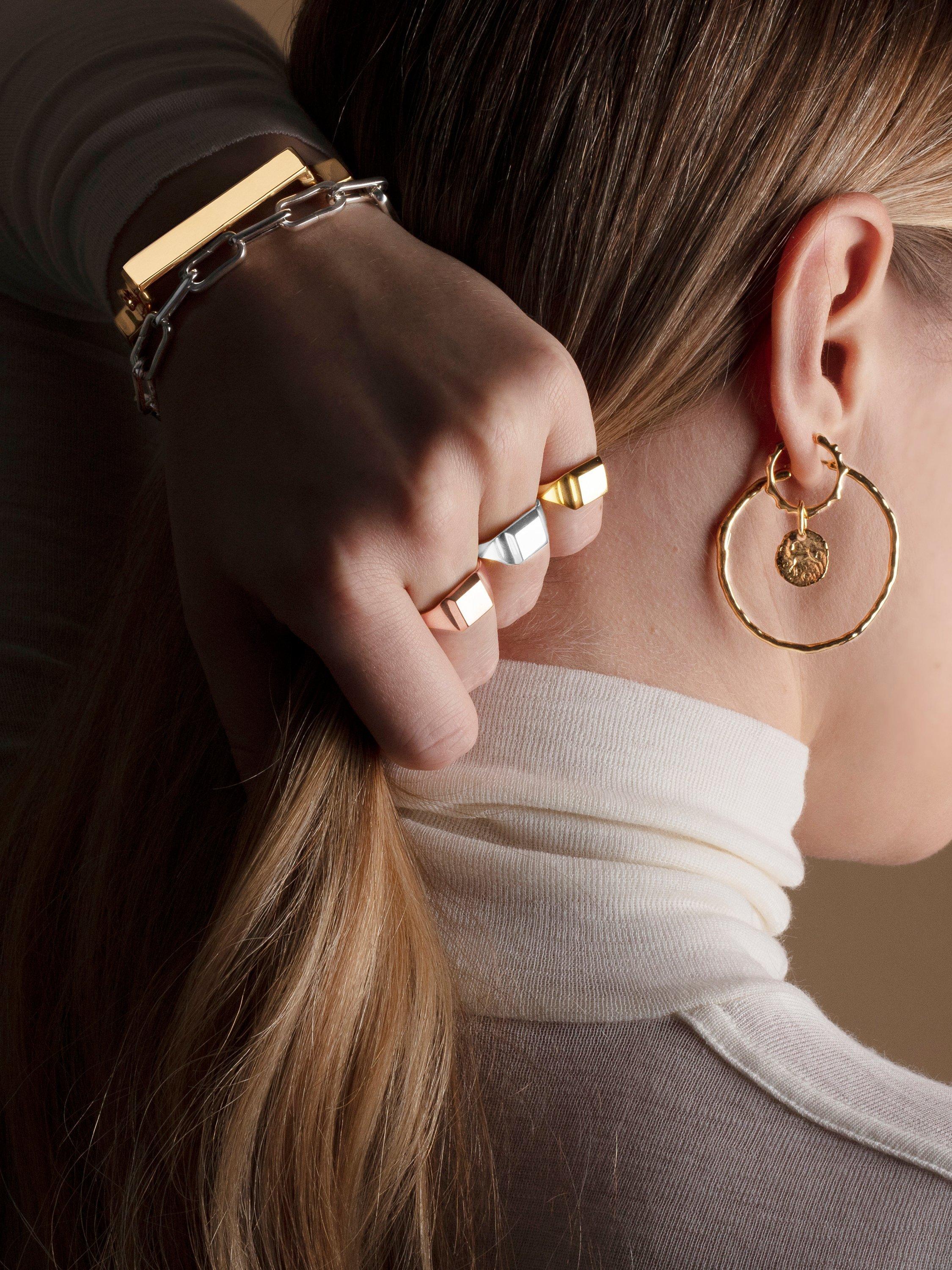 Product image 5 of 6, which shows Monica Vinader Siren Small Hoop Earrings, Gold