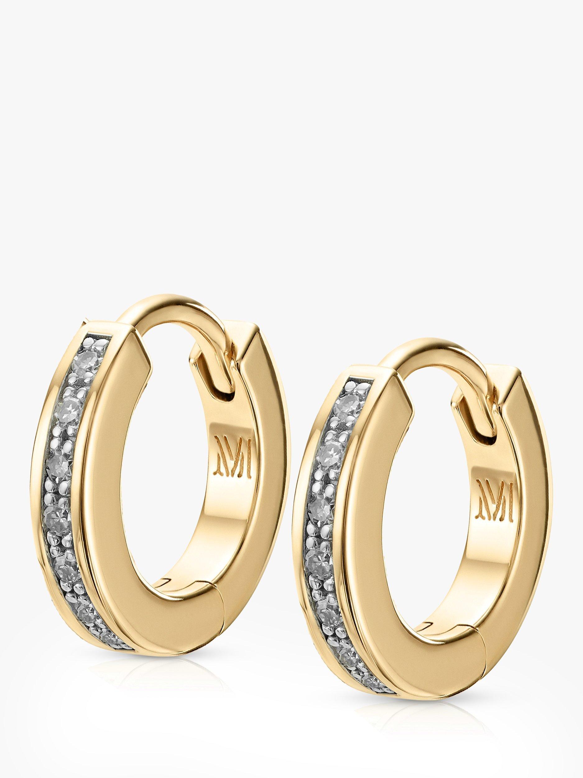 Product image 1 of 4, which shows Monica Vinader Skinny Diamond Huggie Hoop Earrings, Gold