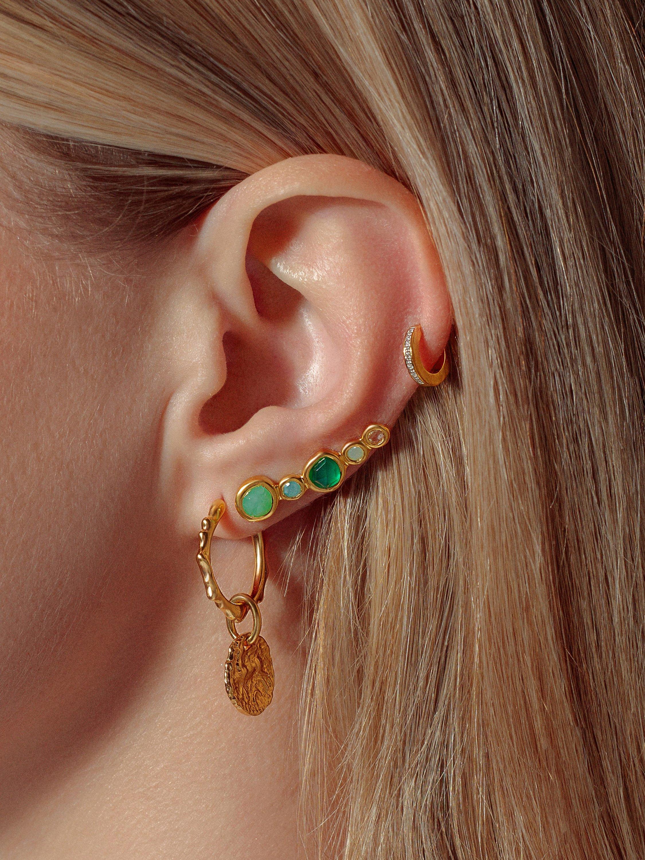Product image 2 of 4, which shows Monica Vinader Skinny Diamond Huggie Hoop Earrings, Gold