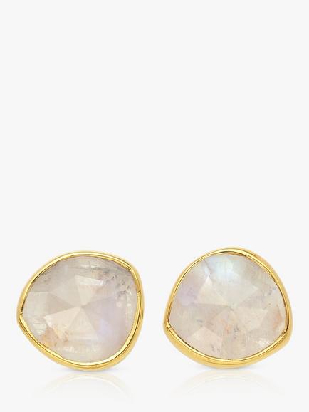 Monica Vinader MV Siren™ Gemstone Stud Earrings, Gold/Moonstone