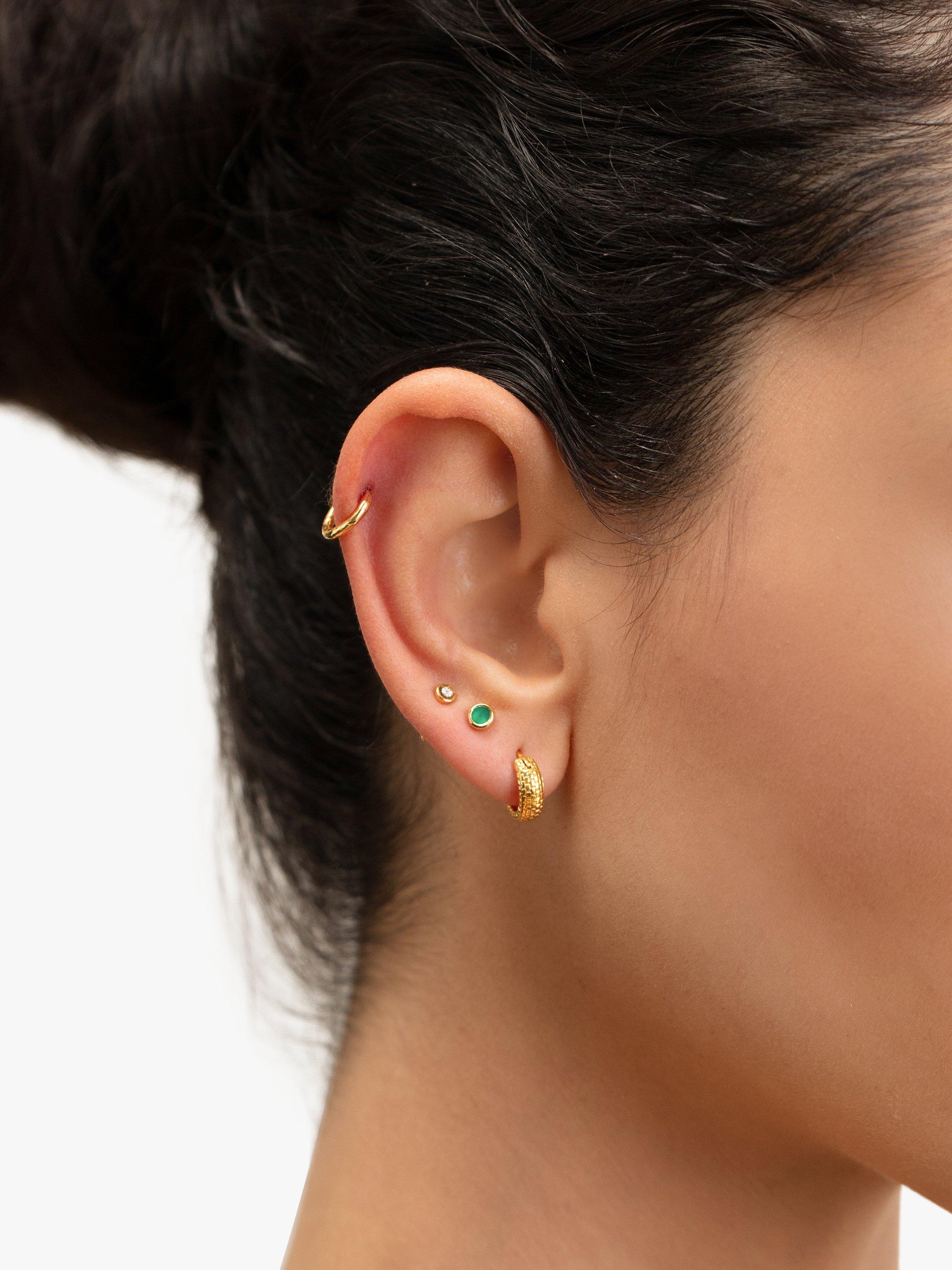 Product image 3 of 6, which shows Monica Vinader Textured Hoop Earrings, Gold