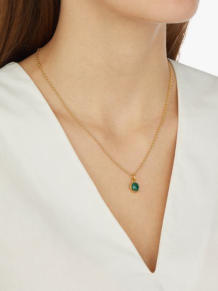 Monica Vinader MV Siren™ Bezel Gemstone Small Pendant - view 2, Gold/Green Onyx