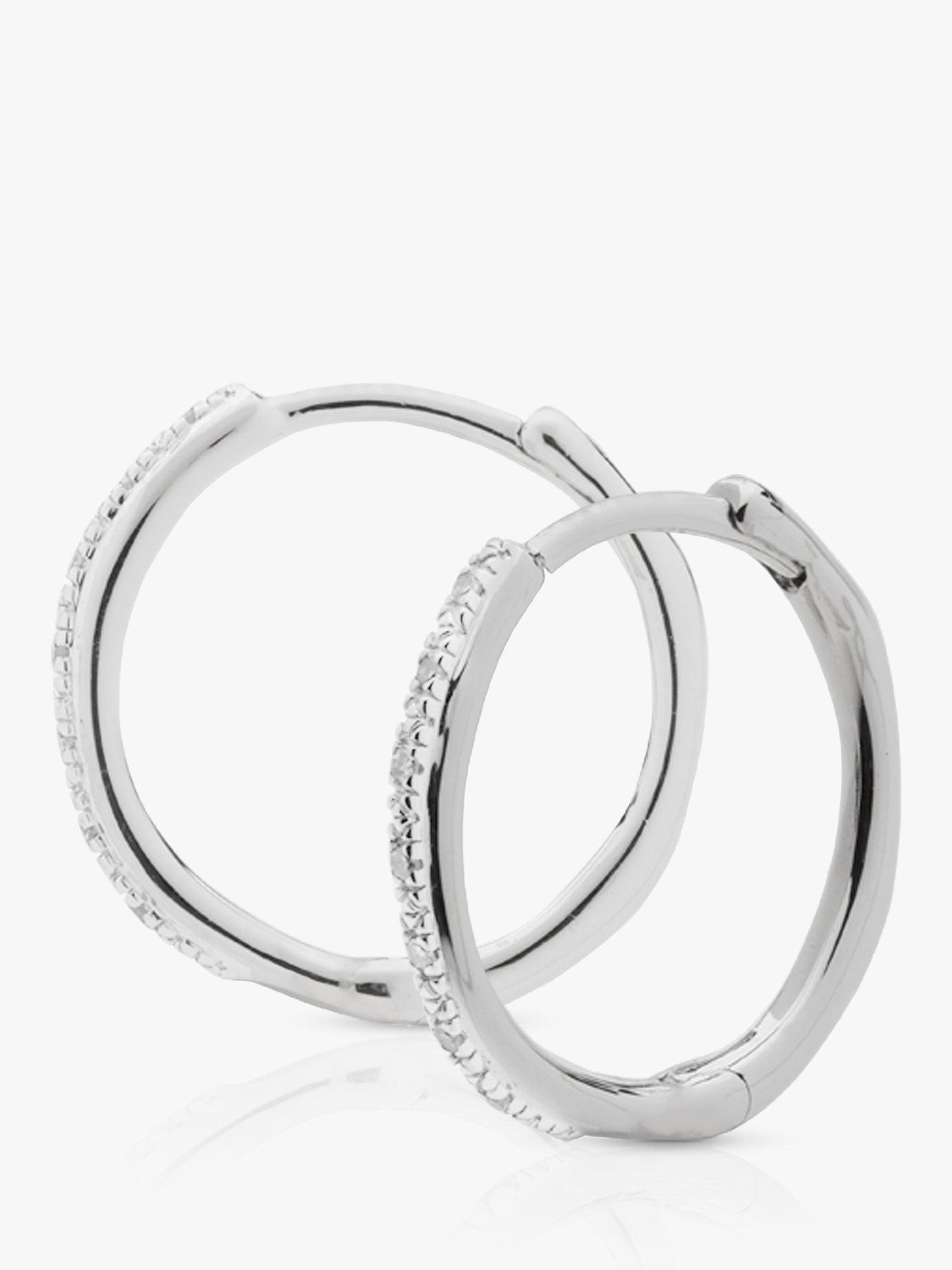 Product image 2 of 5, which shows Monica Vinader Riva Wave Diamond Hoop Earrings, Silver