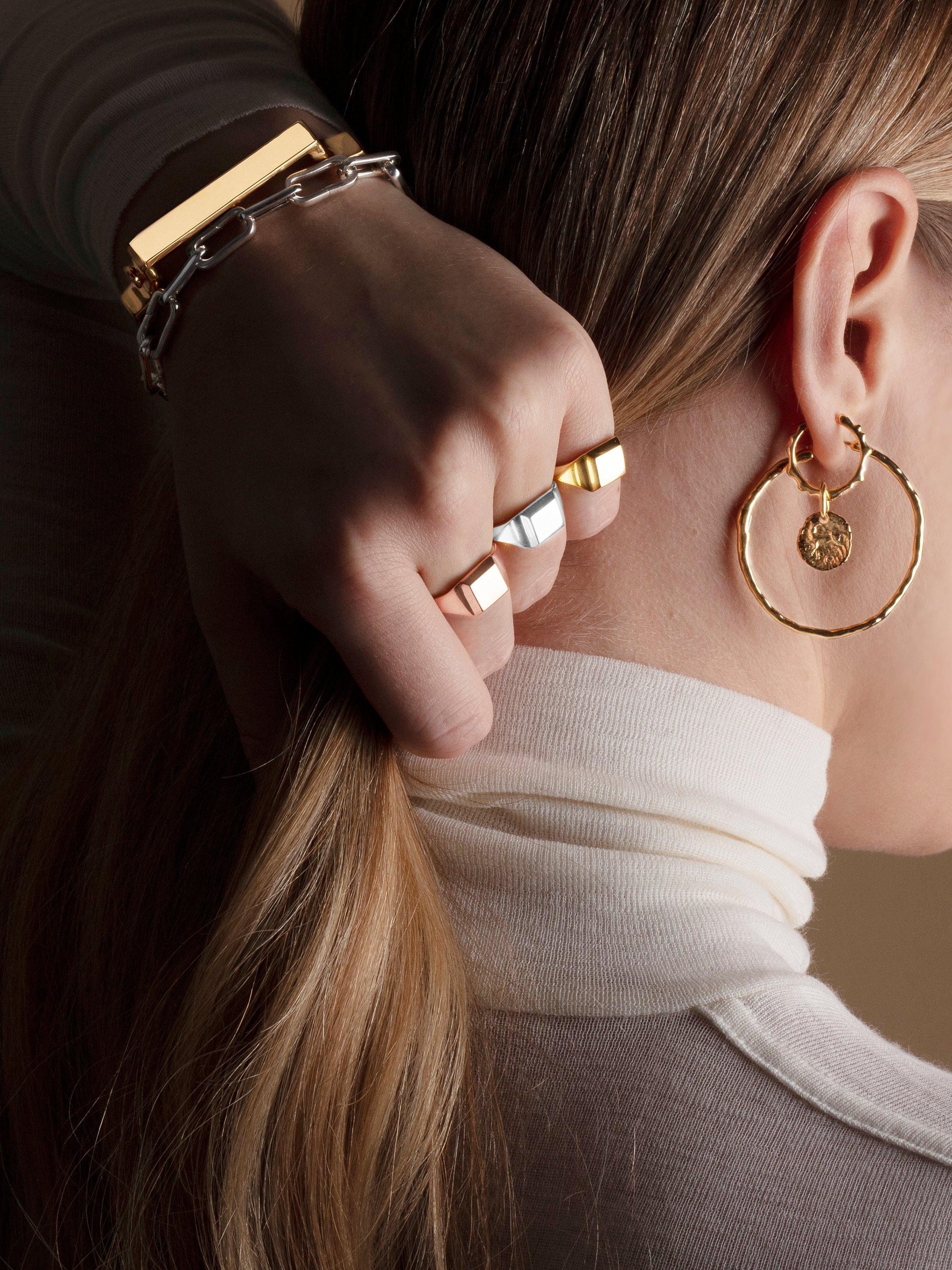 Product image 3 of 4, which shows Monica Vinader Siren Muse Large Hoop Earrings, Gold