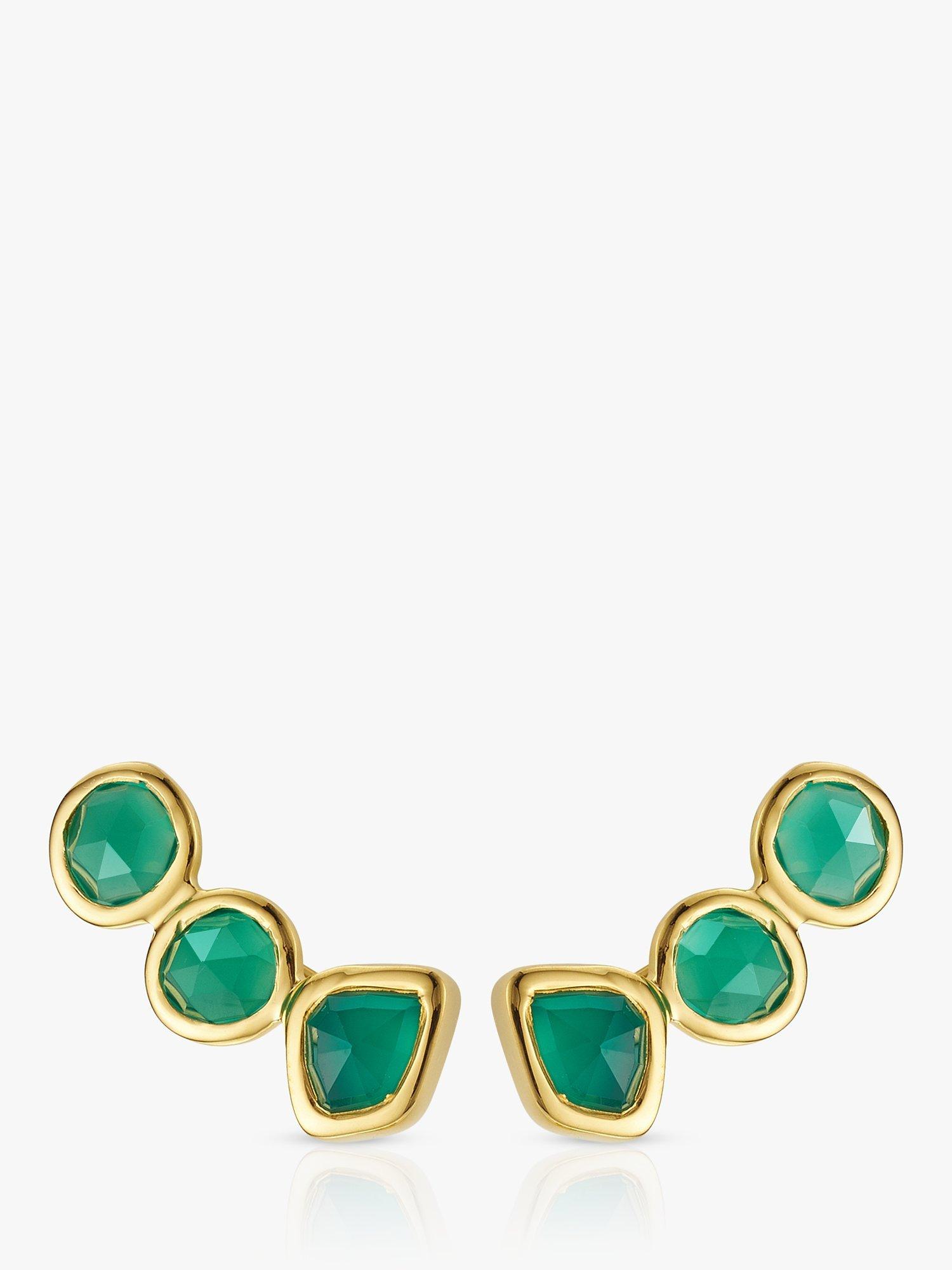 Product image 1 of 4, which shows Monica Vinader Siren Onyx Climbers Drop Earrings, Gold/Green