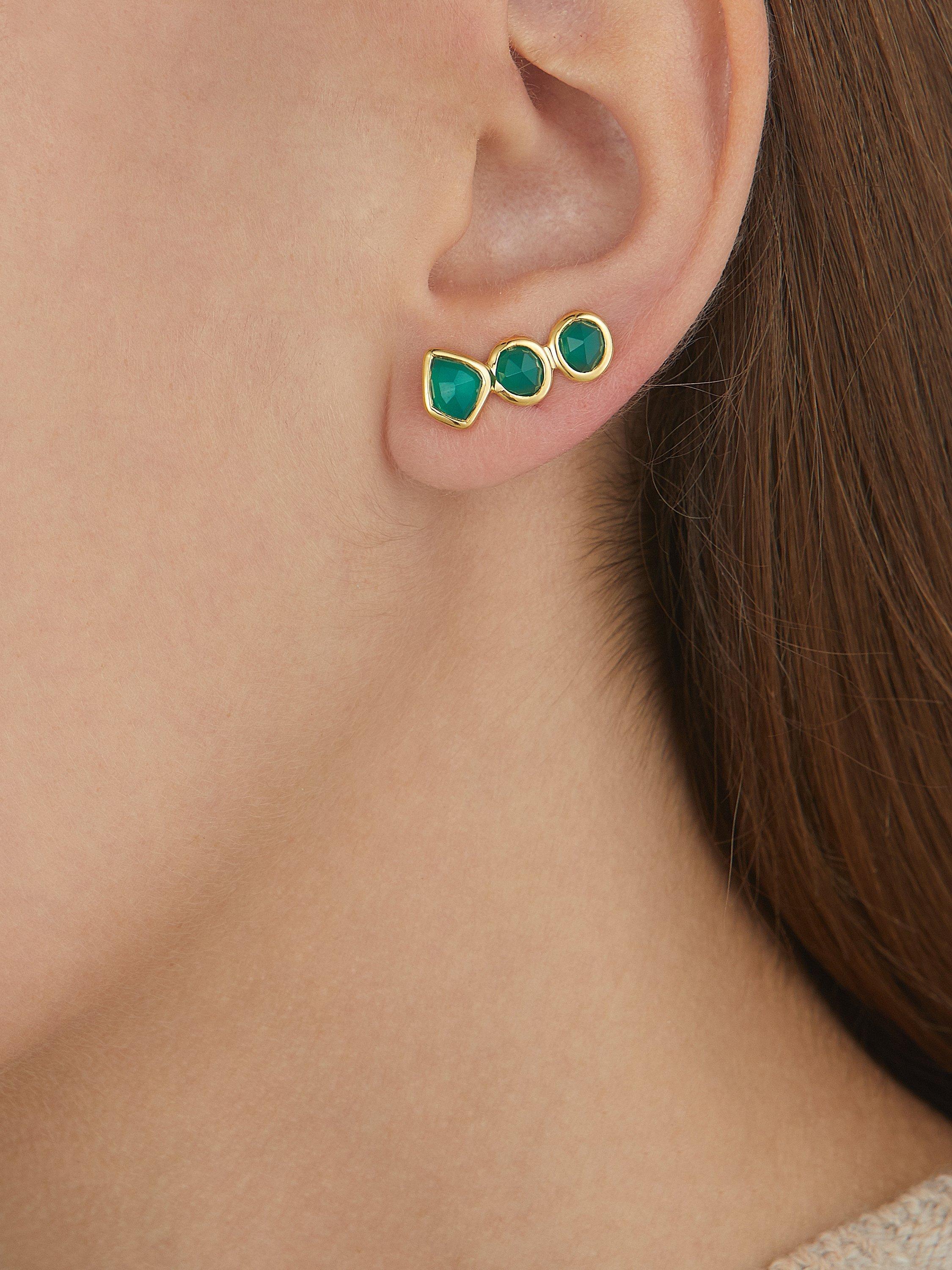 Monica Vinader Siren Onyx Climbers Drop Earrings Gold Green
