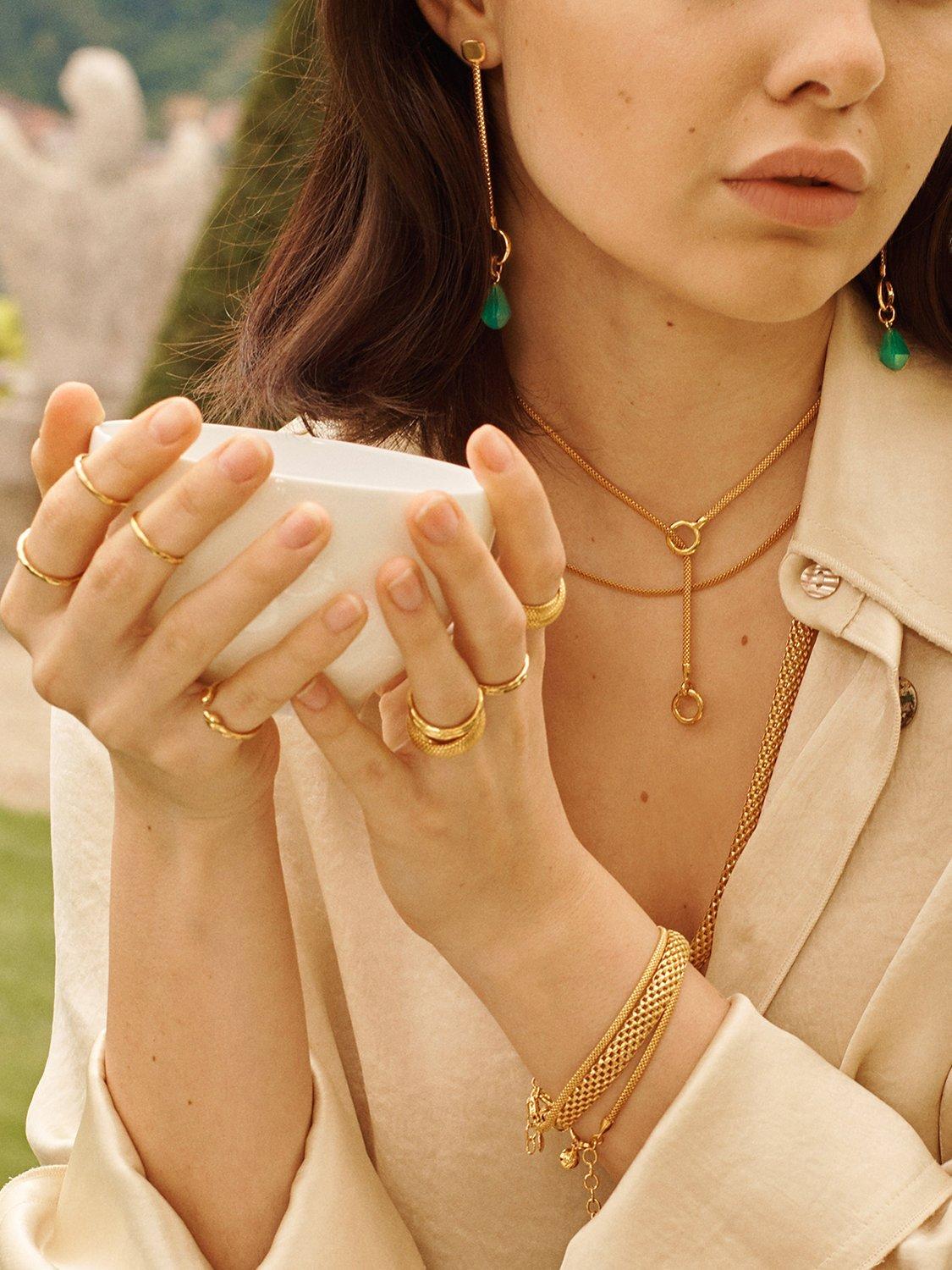 Product image 3 of 4, which shows Monica Vinader Doina Textured Lariat Necklace, Gold